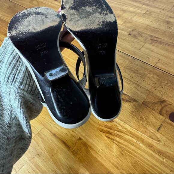 GUCCI White Leather Silver Chain Kitten Heel Open Toe Sandals Size 7.5 - Picture 4 of 7